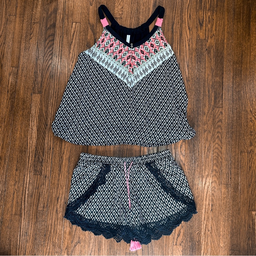 Printed Tank and Shorts Set with Pink Accents